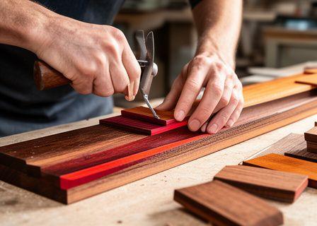 Handwerker schneidet nachhaltige Materialien an einem Arbeitstisch mit Präzision